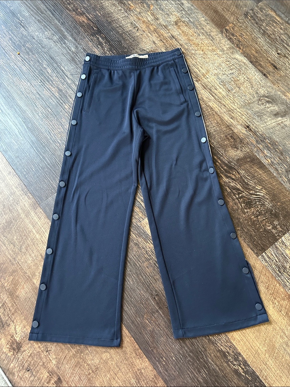 Tory Sport Navy Wide-Leg Snap-Trim Track Pants